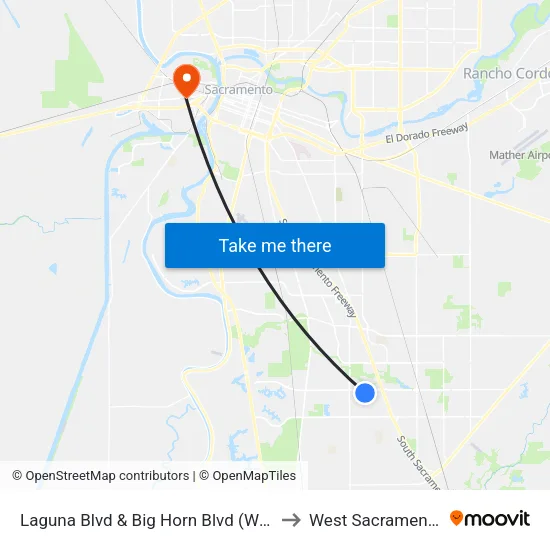 Laguna Blvd & Big Horn Blvd (WB) to West Sacramento map