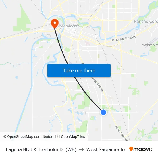 Laguna Blvd & Trenholm Dr (WB) to West Sacramento map