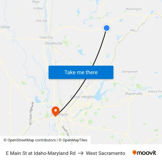 E Main St at Idaho-Maryland Rd to West Sacramento map