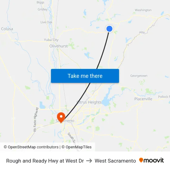Rough and Ready Hwy at West Dr to West Sacramento map