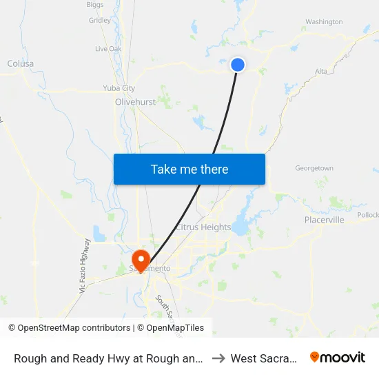 Rough and Ready Hwy at Rough and Ready Rd to West Sacramento map