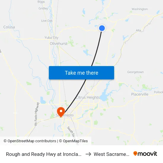 Rough and Ready Hwy at Ironclad Rd to West Sacramento map