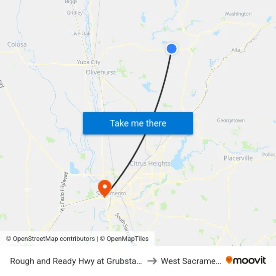 Rough and Ready Hwy at Grubstake Trl to West Sacramento map