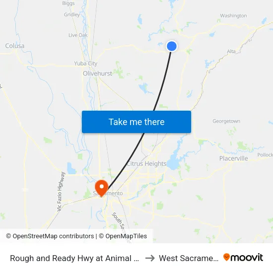 Rough and Ready Hwy at Animal Clinic to West Sacramento map