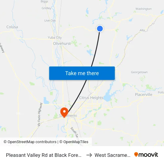 Pleasant Valley Rd at Black Forest Rd to West Sacramento map