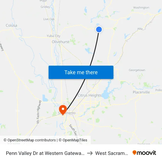 Penn Valley Dr at Western Gateway Park to West Sacramento map