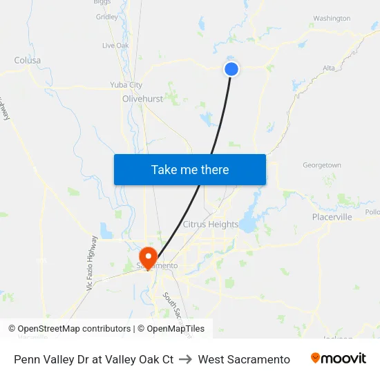 Penn Valley Dr at Valley Oak Ct to West Sacramento map