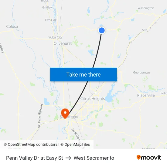 Penn Valley Dr at Easy St to West Sacramento map