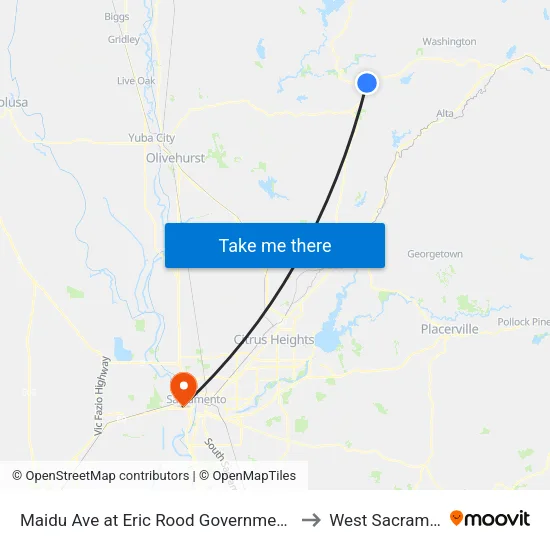 Maidu Ave at Eric Rood Government Center to West Sacramento map