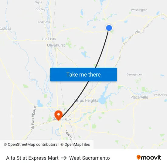 Alta St at Express Mart to West Sacramento map