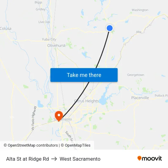 Alta St at Ridge Rd to West Sacramento map