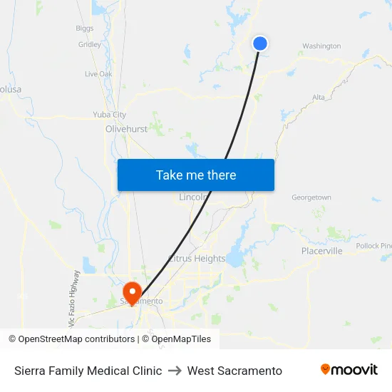 Sierra Family Medical Clinic to West Sacramento map