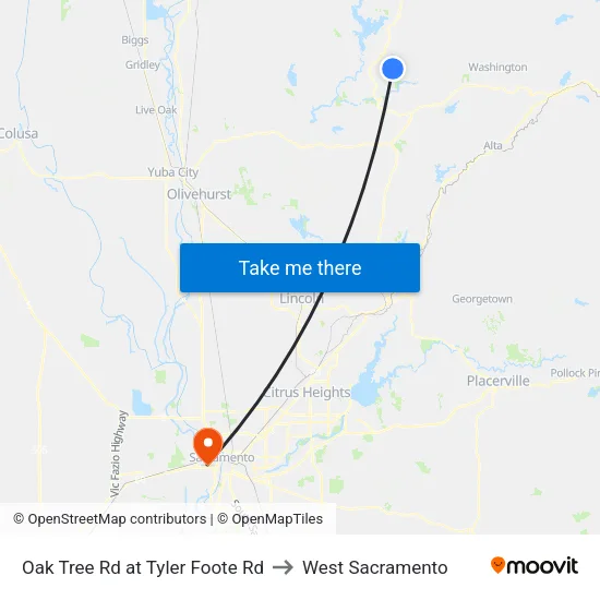 Oak Tree Rd at Tyler Foote Rd to West Sacramento map
