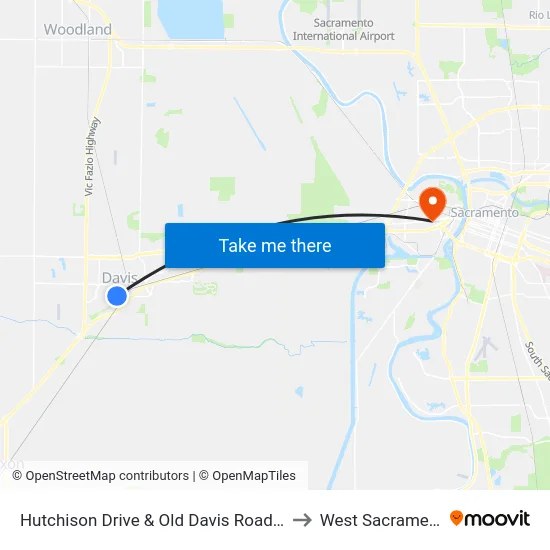 Hutchison Drive & Old Davis Road (EB) to West Sacramento map