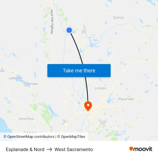 Esplanade & Nord to West Sacramento map