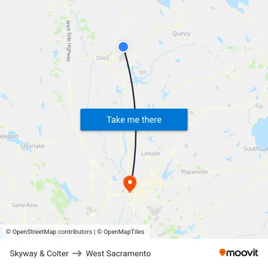 Skyway & Colter to West Sacramento map