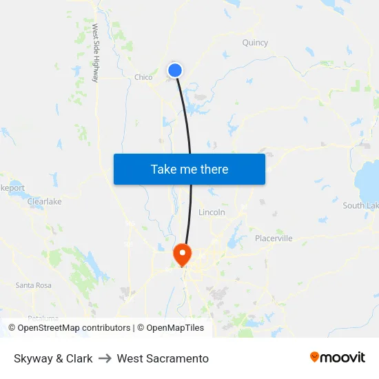 Skyway & Clark to West Sacramento map
