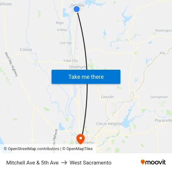 Mitchell Ave & 5th Ave to West Sacramento map