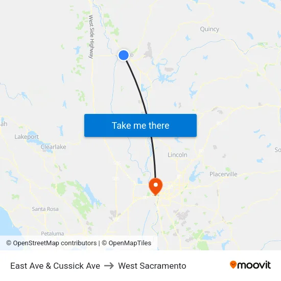 East Ave & Cussick Ave to West Sacramento map