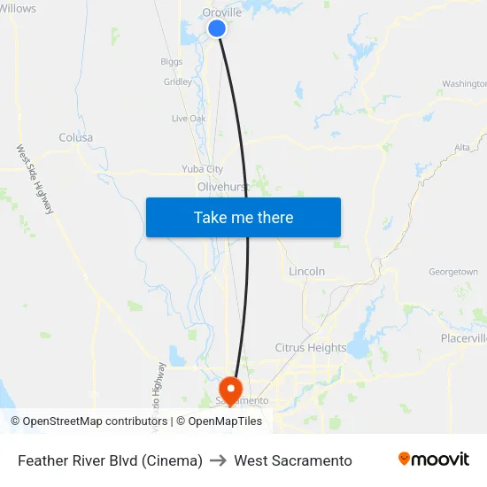Feather River Blvd (Cinema) to West Sacramento map