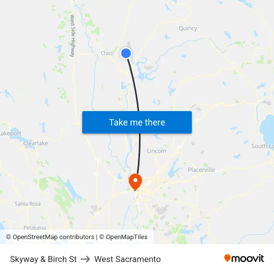 Skyway & Birch St to West Sacramento map