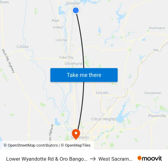 Lower Wyandotte Rd & Oro Bangor Hwy to West Sacramento map
