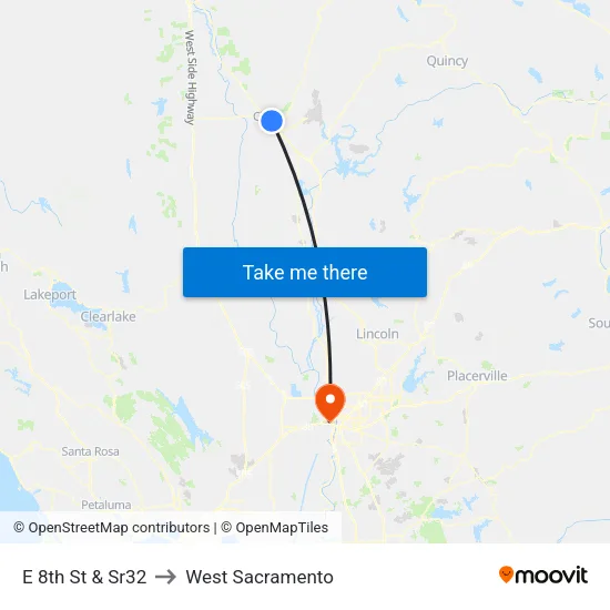 E 8th St & Sr32 to West Sacramento map