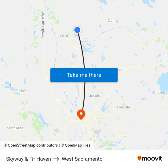Skyway & Fir Haven to West Sacramento map