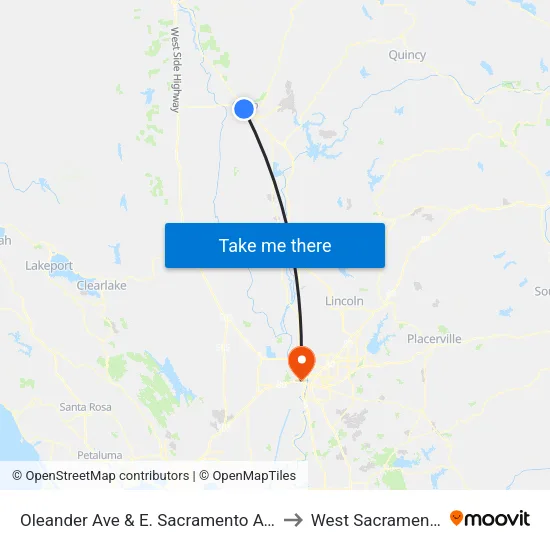 Oleander Ave & E. Sacramento Ave to West Sacramento map