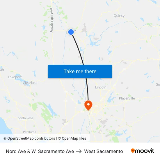 Nord Ave & W. Sacramento Ave to West Sacramento map