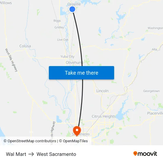 Wal Mart to West Sacramento map