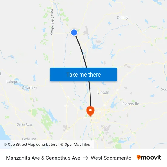 Manzanita Ave & Ceanothus Ave to West Sacramento map