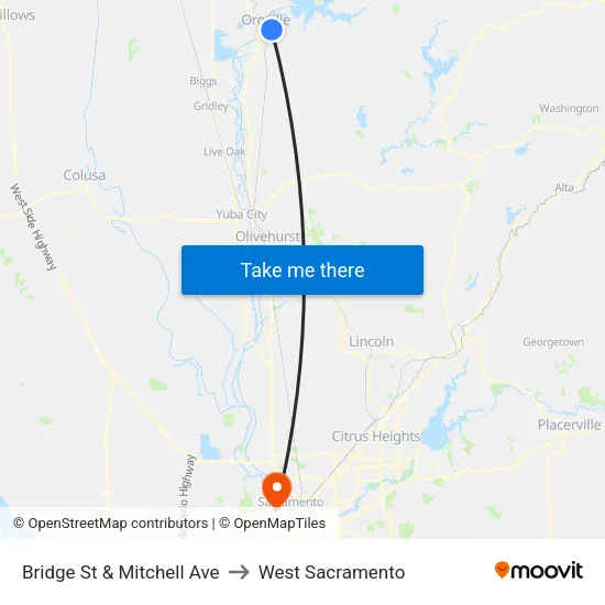Bridge St & Mitchell Ave to West Sacramento map