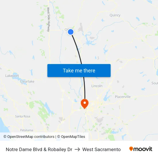 Notre Dame Blvd & Robailey Dr to West Sacramento map