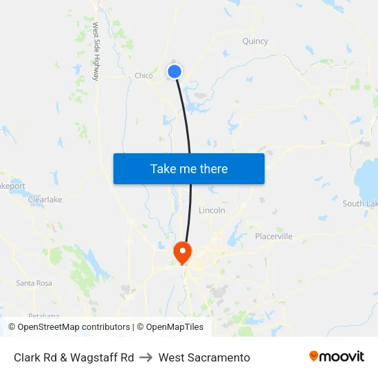 Clark Rd & Wagstaff Rd to West Sacramento map