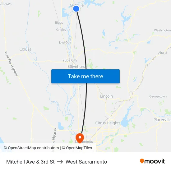 Mitchell Ave & 3rd St to West Sacramento map