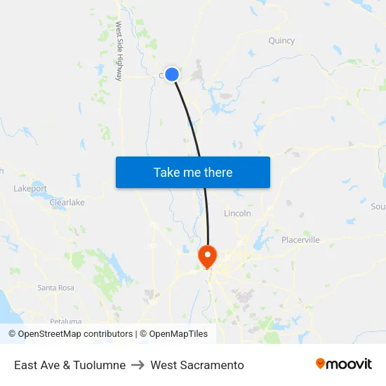 East Ave & Tuolumne to West Sacramento map