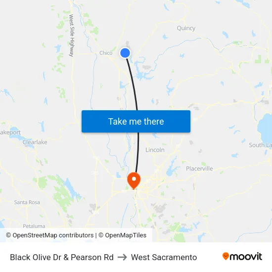 Black Olive Dr & Pearson Rd to West Sacramento map