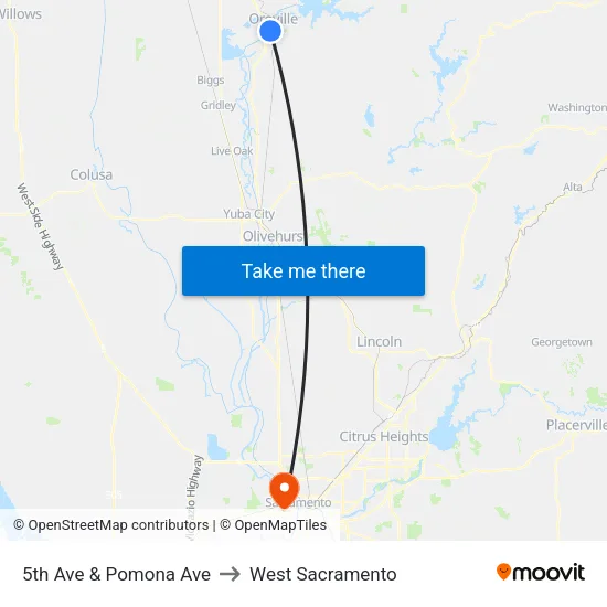 5th Ave & Pomona Ave to West Sacramento map
