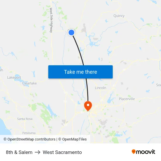 8th & Salem to West Sacramento map