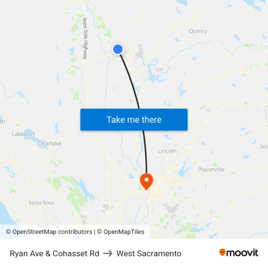 Ryan Ave & Cohasset Rd to West Sacramento map