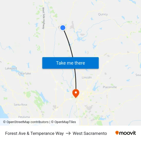 Forest Ave & Temperance Way to West Sacramento map