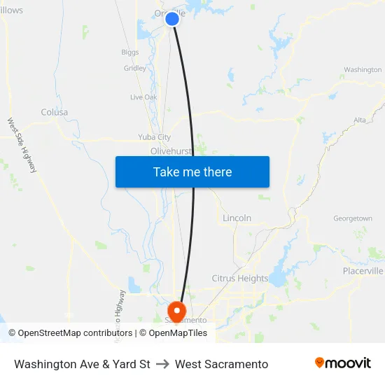 Washington Ave & Yard St to West Sacramento map