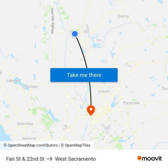 Fair St & 22nd St to West Sacramento map
