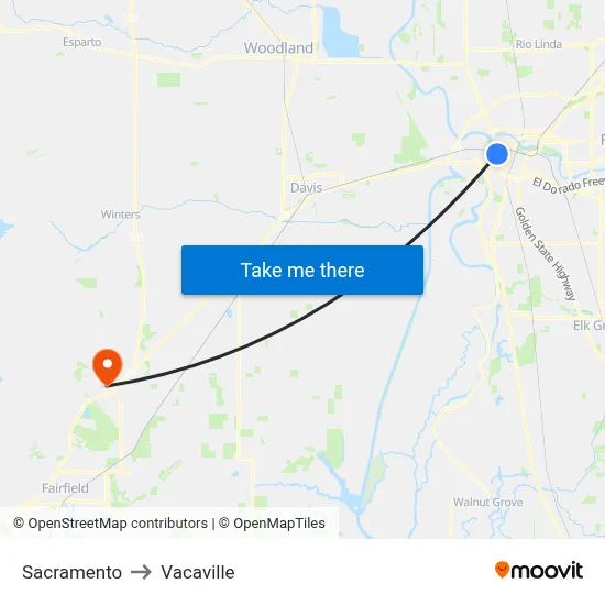 Sacramento to Vacaville map