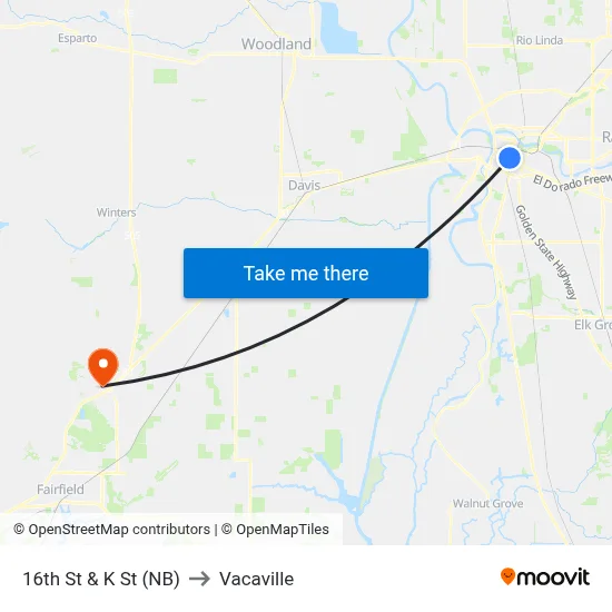 16th St & K St (NB) to Vacaville map