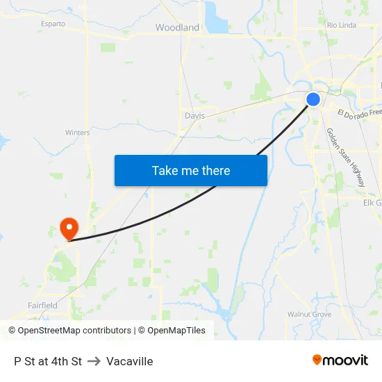P St at 4th St to Vacaville map