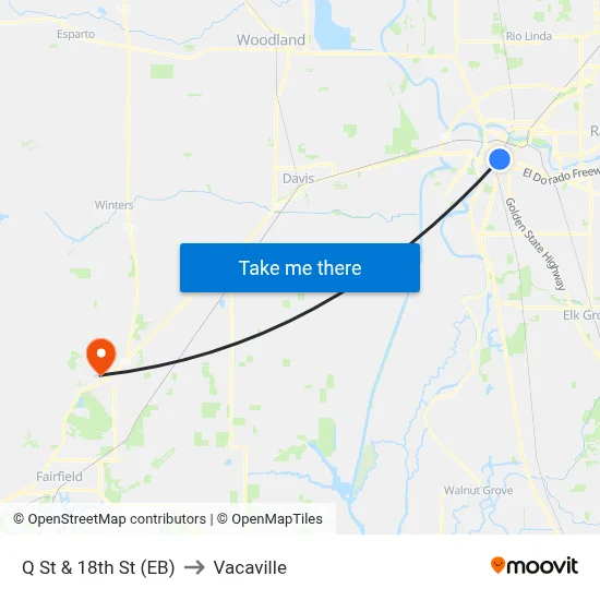 Q St & 18th St (EB) to Vacaville map