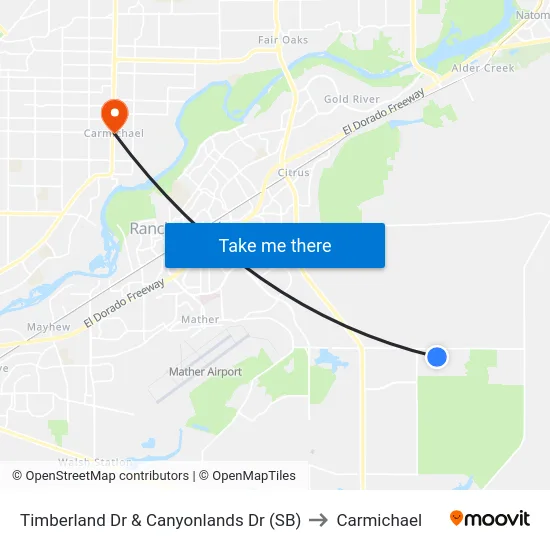 Timberland Dr & Canyonlands Dr (SB) to Carmichael map