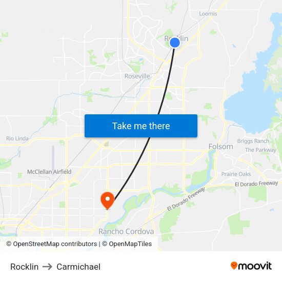 Rocklin to Carmichael map
